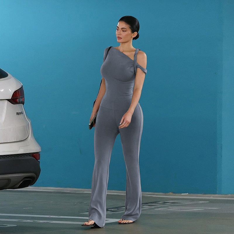 Women Trendy Jumpsuit with Asymmetrical Design and Elegant Strap