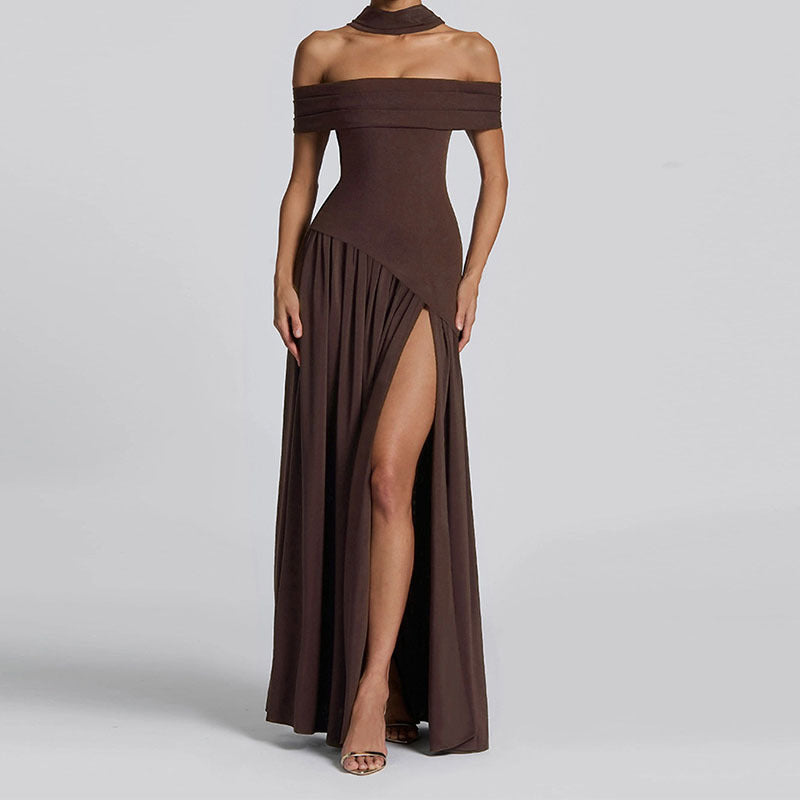 Women Off-Shoulder Maxi Dress with High Slit StylebySassy