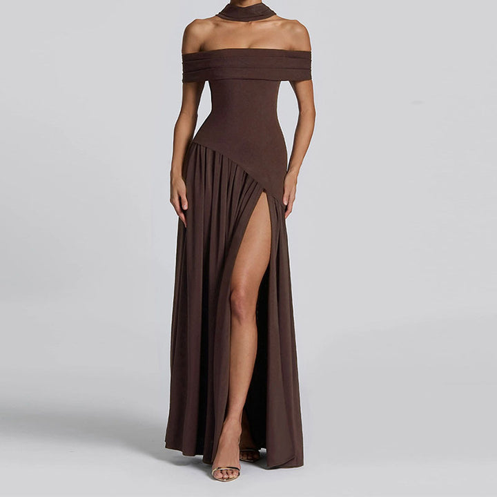 Women Off-Shoulder Maxi Dress with High Slit StylebySassy