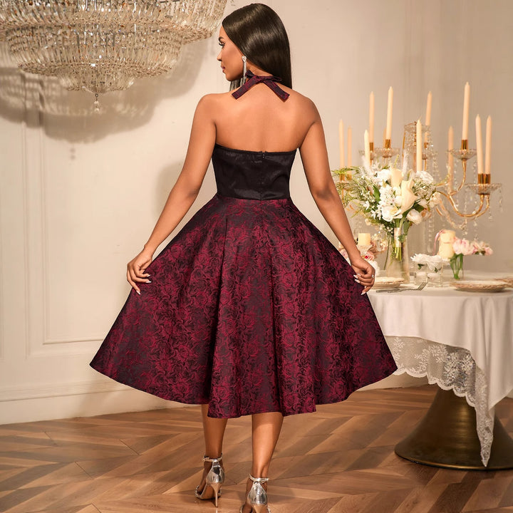 Women Elegant Cocktail Dress with Floral Pattern and Flattering Waist Belt StylebySassy