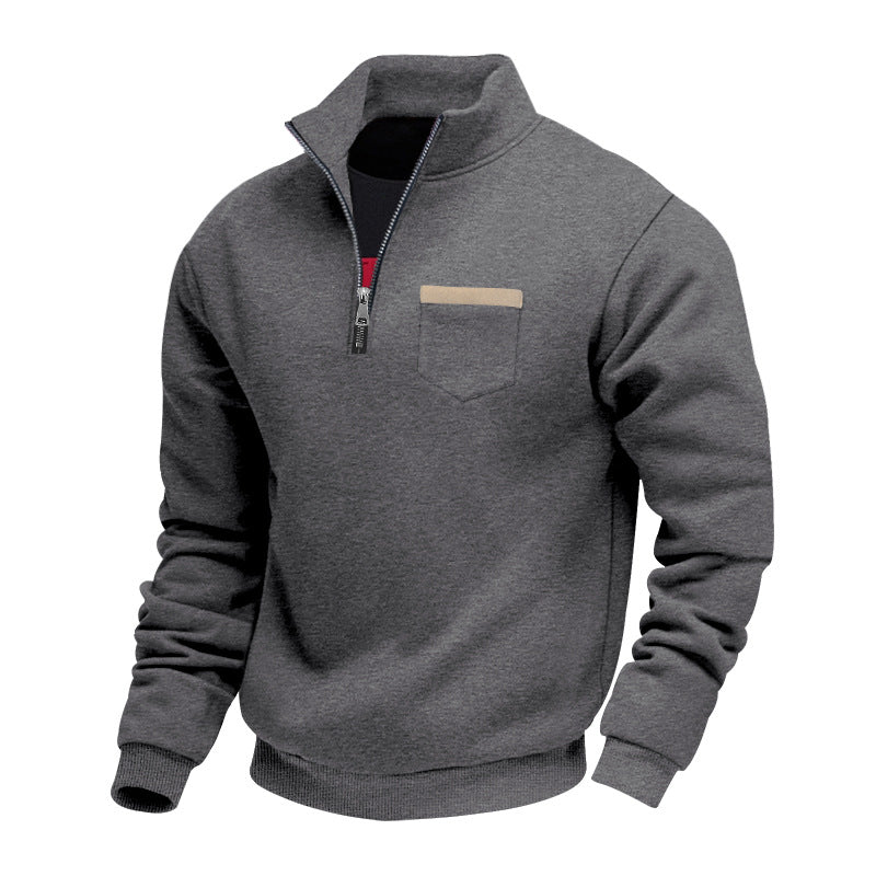 Men's nan sweatshirt with half zipper, stand-up collar, and chest pocket StylebySassy