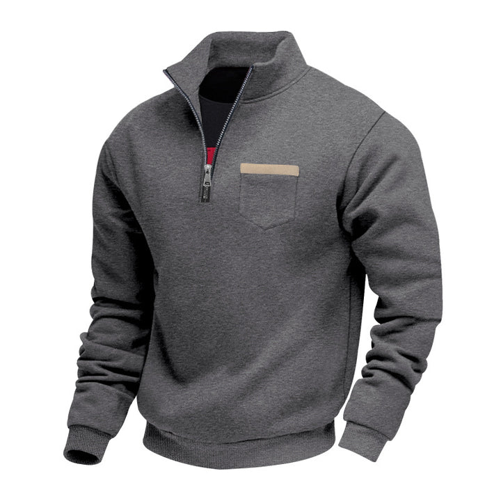 Men's nan sweatshirt with half zipper, stand-up collar, and chest pocket StylebySassy