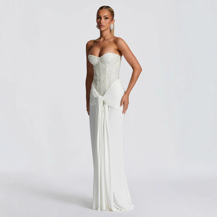 Women's Strapless Glamour Evening Dress with Draped Waist StylebySassy