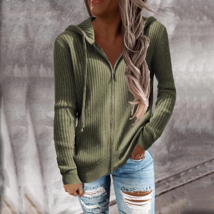 Women's knitted hooded zip hoodie with half zipper and kangaroo pockets StylebySassy