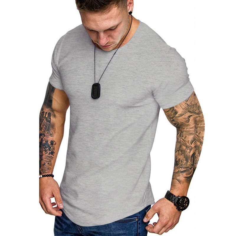 Men's figure-hugging round neck shirt with athletic cut elastic cotton-elastane mix and rounded hem StylebySassy