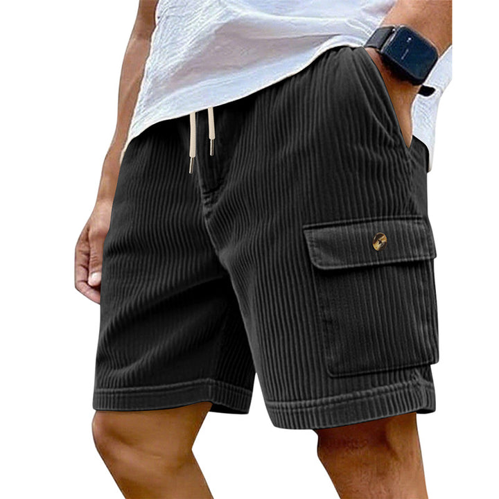 Men's utility cord shorts with elastic drawstring waistband and patch flap pockets StylebySassy