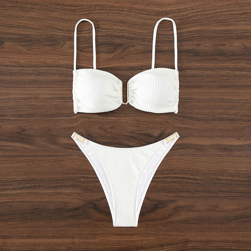 Ladies Bikini Set with refined ruffles and golden accents StylebySassy