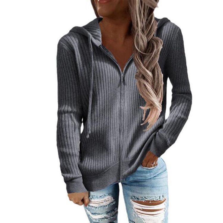 Women's knitted hooded zip hoodie with half zipper and kangaroo pockets StylebySassy