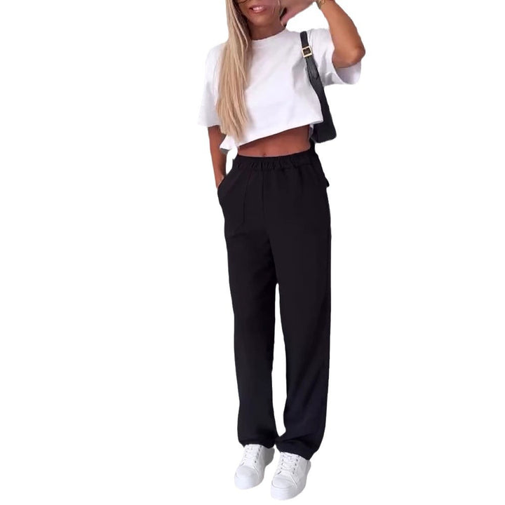 Women's wide Palazzo pants with elastic waistband and patch flap pockets StylebySassy