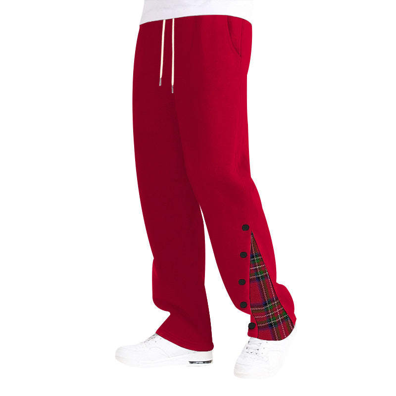 Unisex wide Relax joggers with side snap button placket and checkered insert StylebySassy