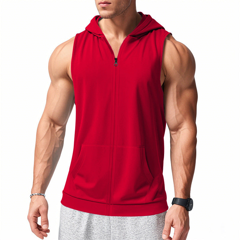 Men's functional fitness vest with hood, slim fit and kangaroo pocket StylebySassy
