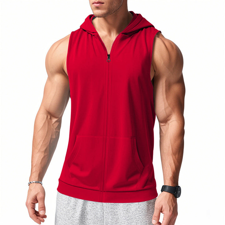 Men's functional fitness vest with hood, slim fit and kangaroo pocket StylebySassy