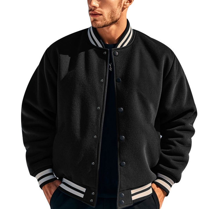 Men's slim college jacket in college style with snap button placket and contrasting ribbed cuffs StylebySassy
