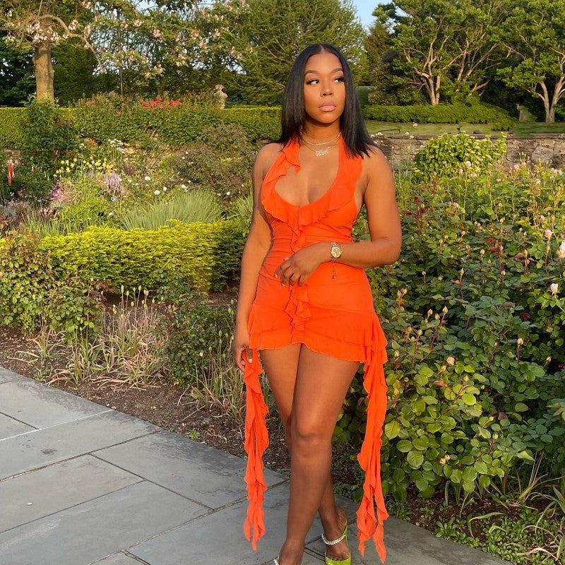 Women sexy mini dress with ruffles and off-shoulder design StylebySassy