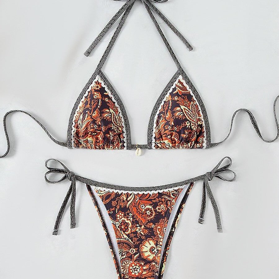 Ladies Triangle Bikini with Floral Vintage Pattern StylebySassy