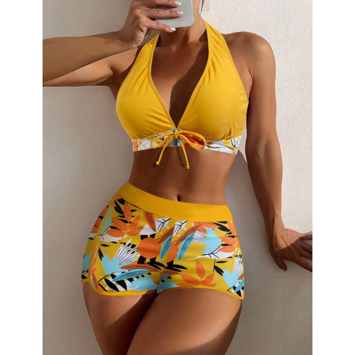 Women High-neck Bikini with Playful Floral Pattern StylebySassy