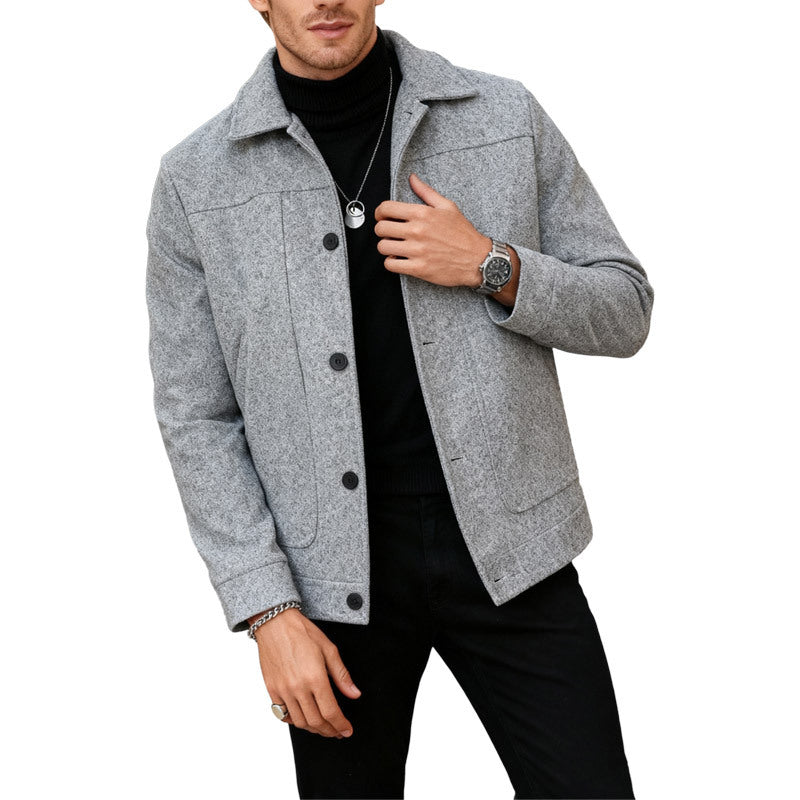 Men's modern trucker overshirt made of suede imitation with decorative stitching and patch pockets StylebySassy