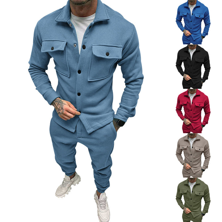 Men's casual shirt jacket with patch chest pockets and tapered joggers StylebySassy