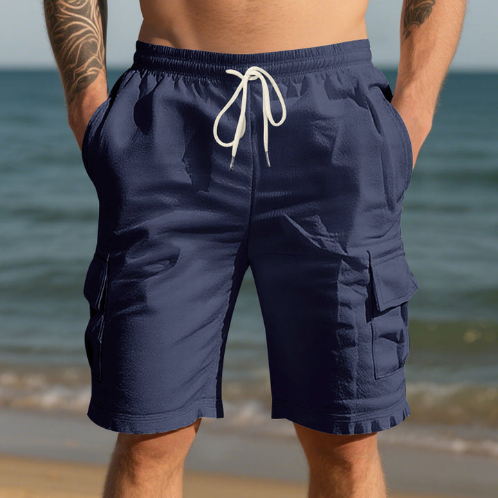 Men's travel and outdoor bermuda shorts with elastic drawstring waistband, security inner pocket and front flap pockets StylebySassy