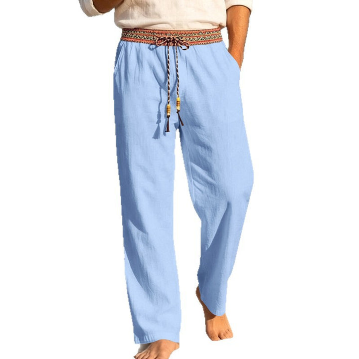 Men's summer relaxed pants with woven decorative waistband and straight leg StylebySassy