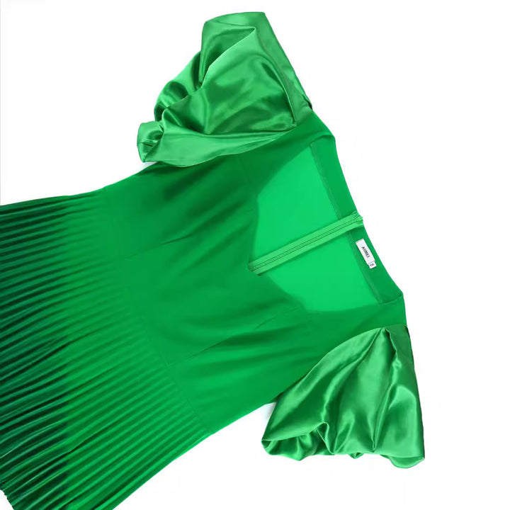 Ladies Pleated Dress with Puff Sleeves StylebySassy