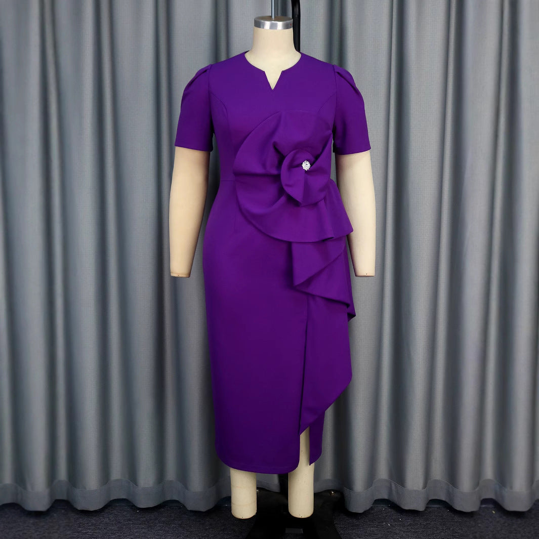 Ladies Elegant Maxi Dress with Exquisite Draping and Floral Accents StylebySassy