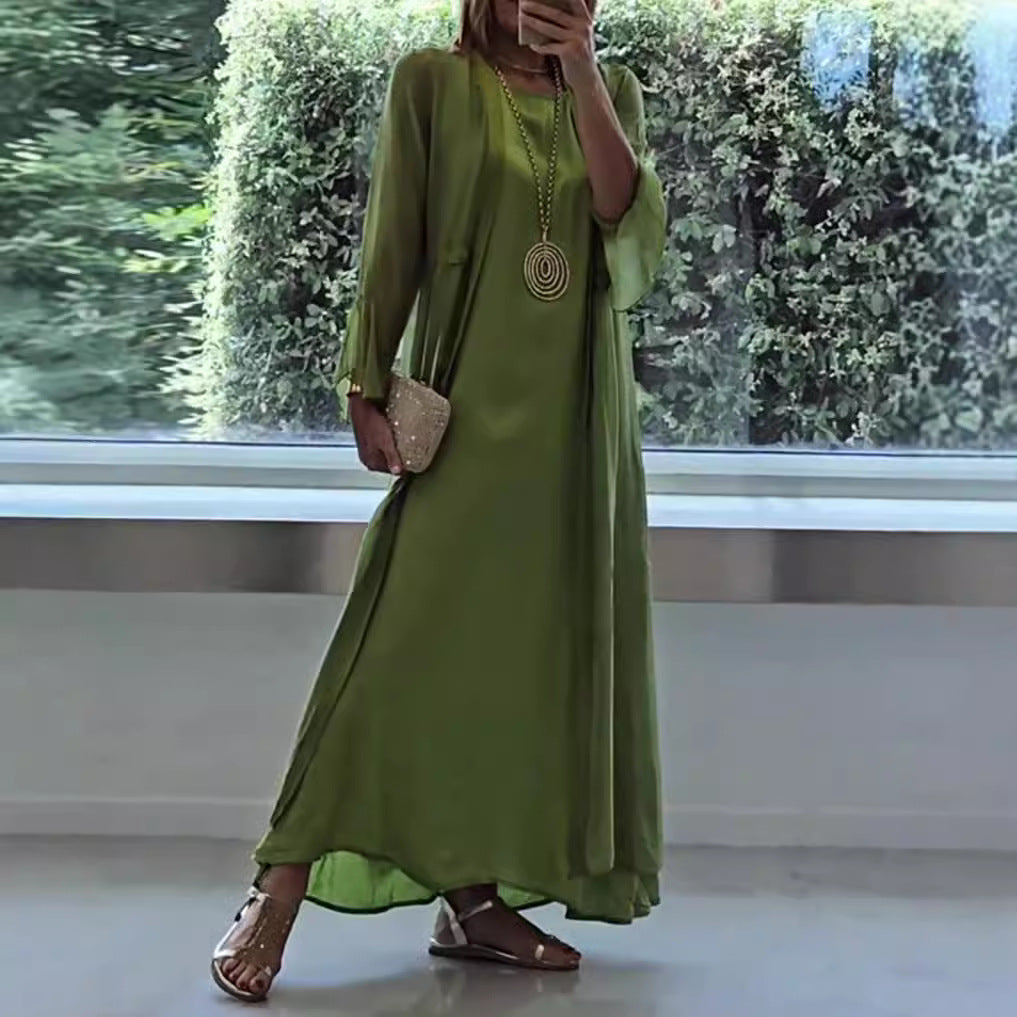 Ladies nan elegant layered evening dress with padded inner dress, transparent chiffon overlay and waist-adjustable ribbons StylebySassy