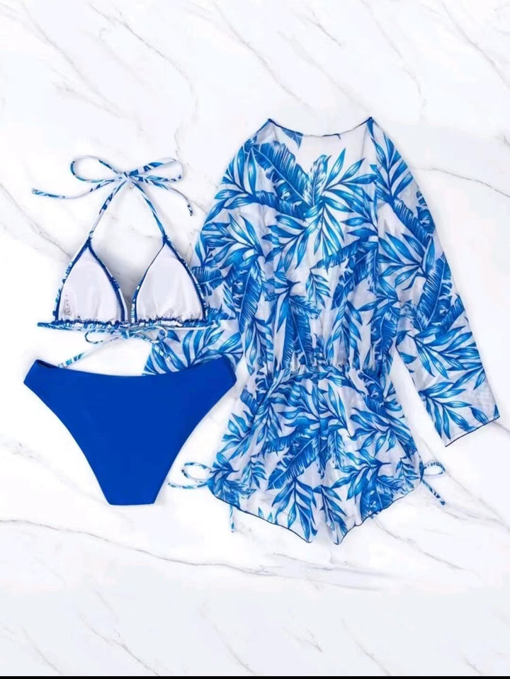 Women's beach outfit set with combined bikini and casual kaftan StylebySassy