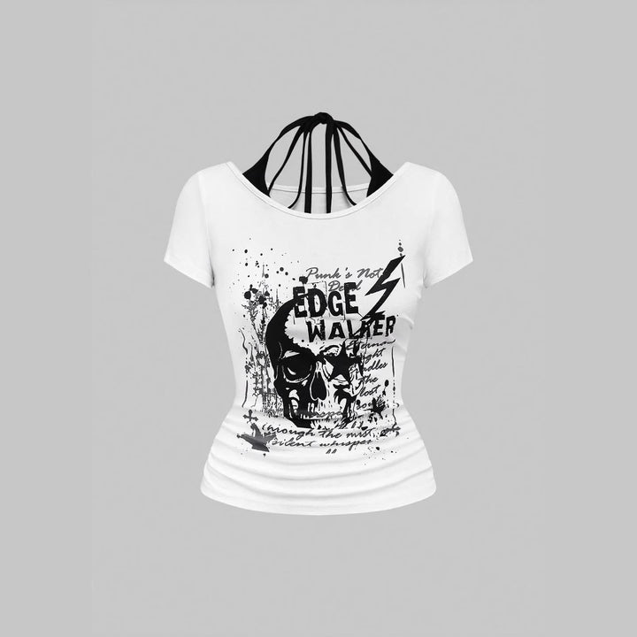 Ladies creative graphic T-shirt with seductive back neckline StylebySassy