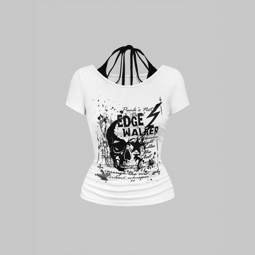 Ladies creative graphic T-shirt with seductive back neckline StylebySassy