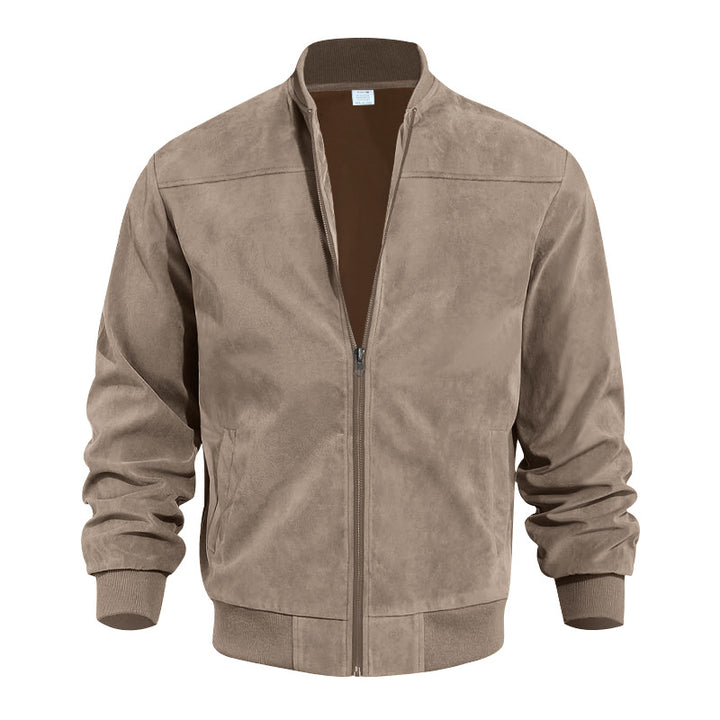 Men's sporty bomber jacket made of microfiber with zipper and ribbed hem StylebySassy