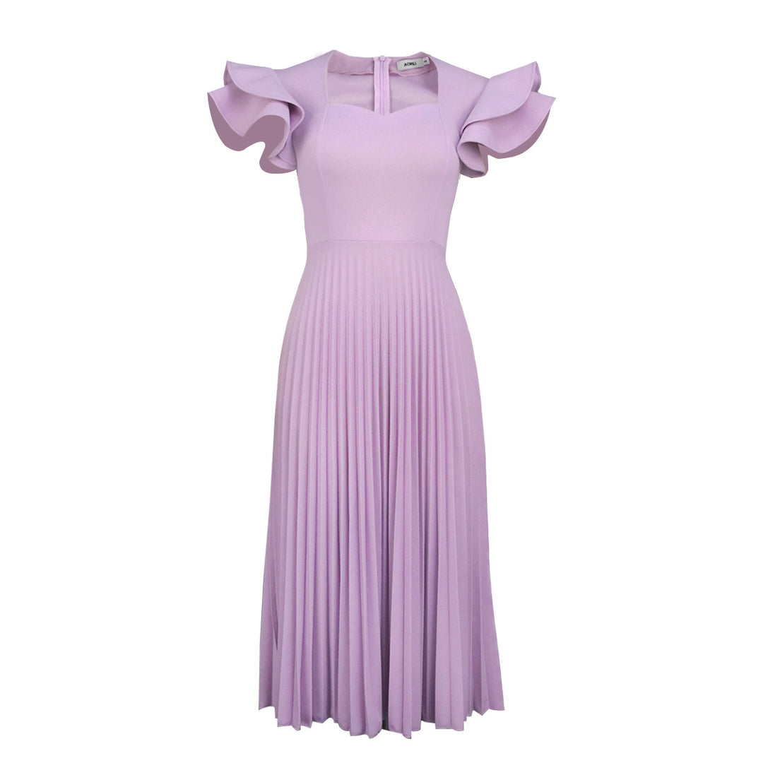 Women's pleated maxi dress with elegant ruffle details StylebySassy