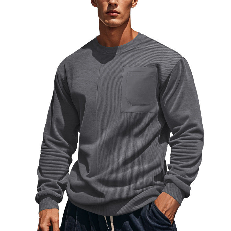 Men's structured round neck sweatshirt with chest pocket and asymmetrical rib panel StylebySassy