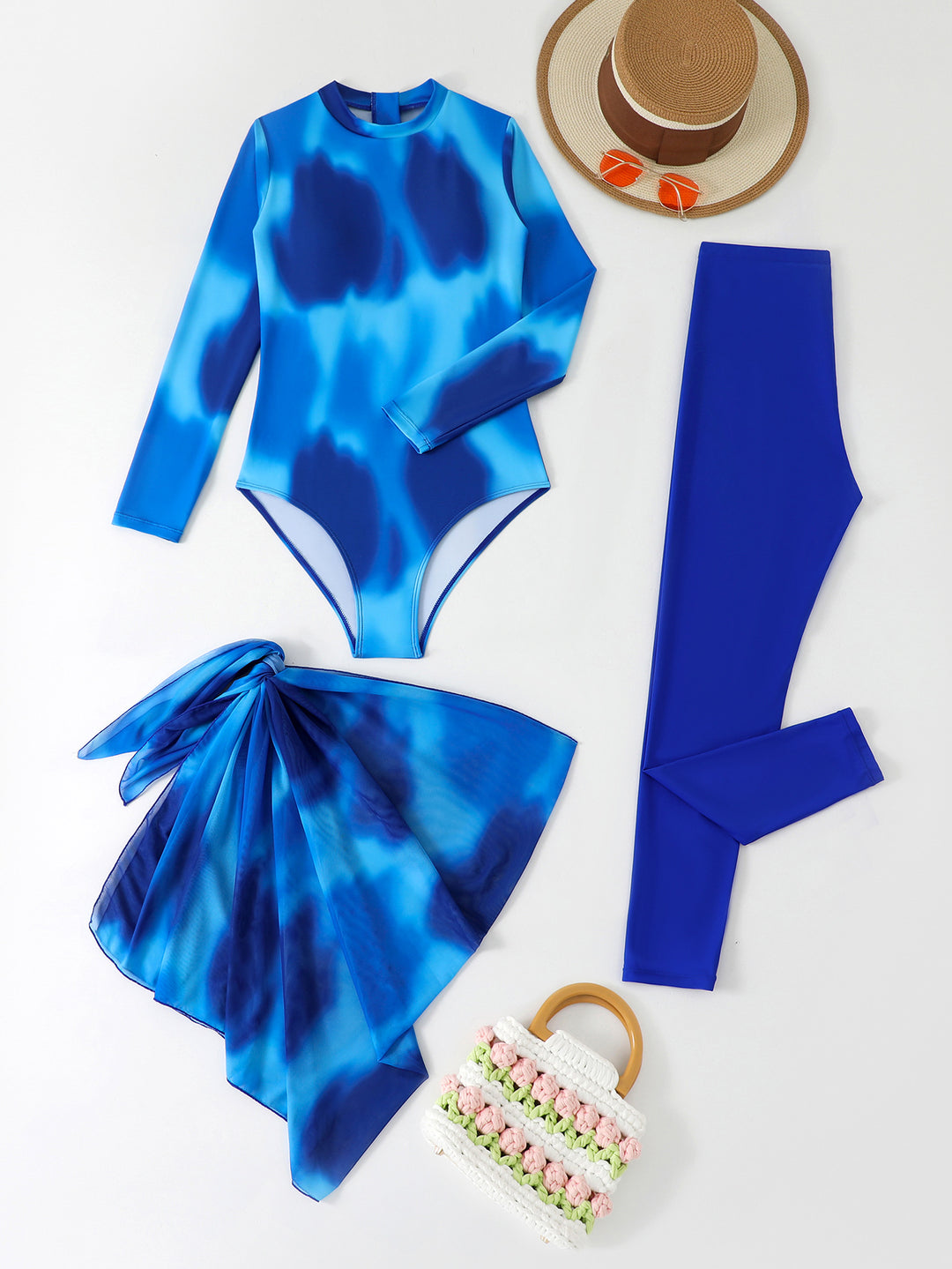 Women's One-Piece Swimsuit with Long Sleeves and Wrap Skirt StylebySassy