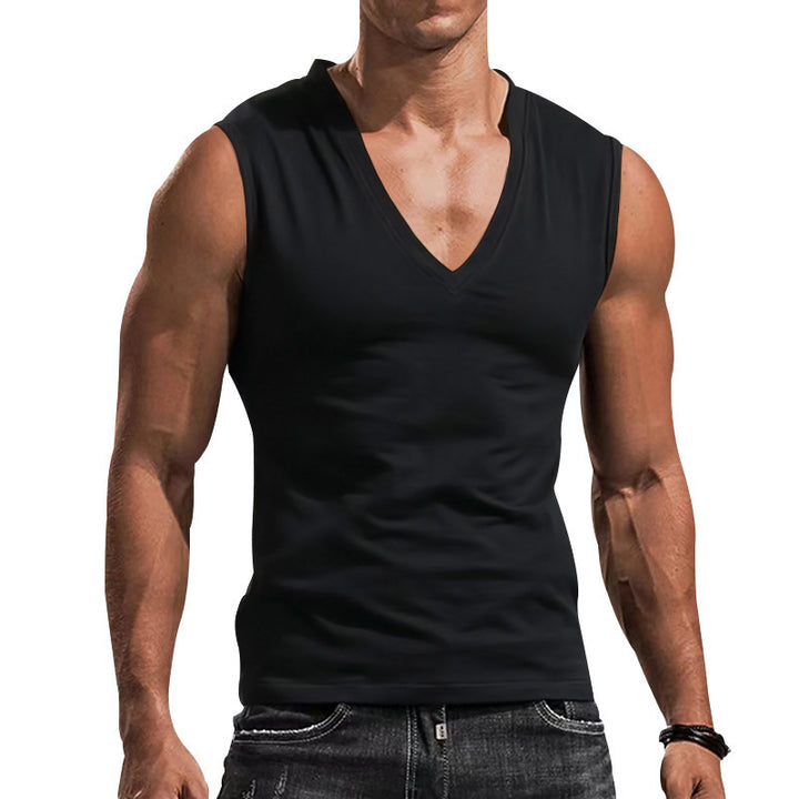Men's sleeveless muscle shirt with deep V-neck made of stretchy jersey and close-fitting design StylebySassy