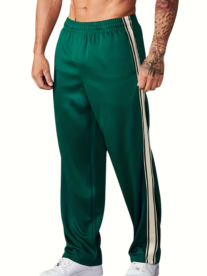 Men's casual training pants with elastic waistband and side contrast stripes StylebySassy