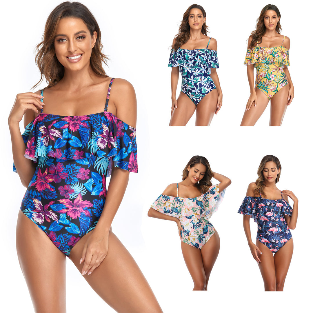 Women's One-Piece Swimsuit with Ruffle Details and Floral Pattern StylebySassy