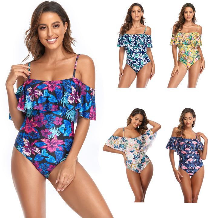 Women's One-Piece Swimsuit with Ruffle Details and Floral Pattern StylebySassy