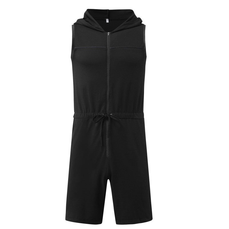 Men's sleeveless hooded overall with full zipper and drawstring StylebySassy