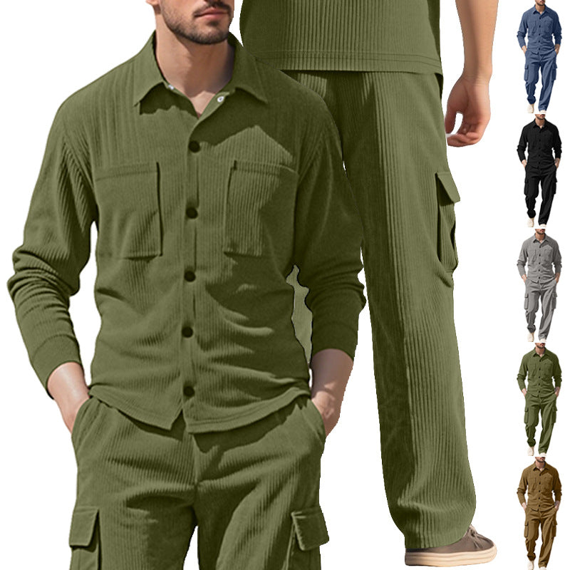 Men's ribbed worker shirt with chest pockets and relaxed cargo pants StylebySassy