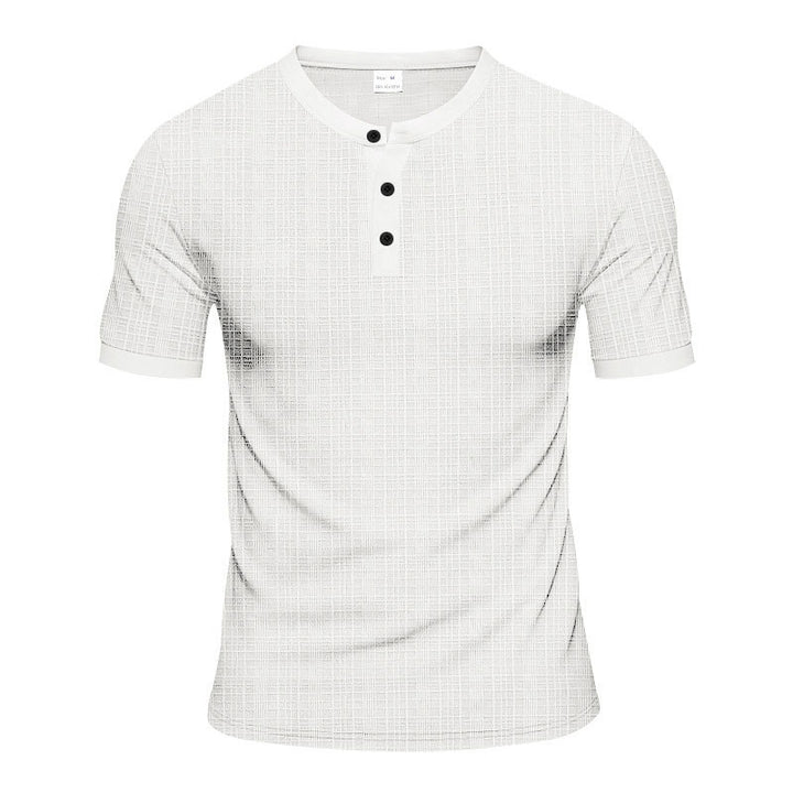 Men's short sleeve Serafino with triple button placket and finely knitted grid structure StylebySassy