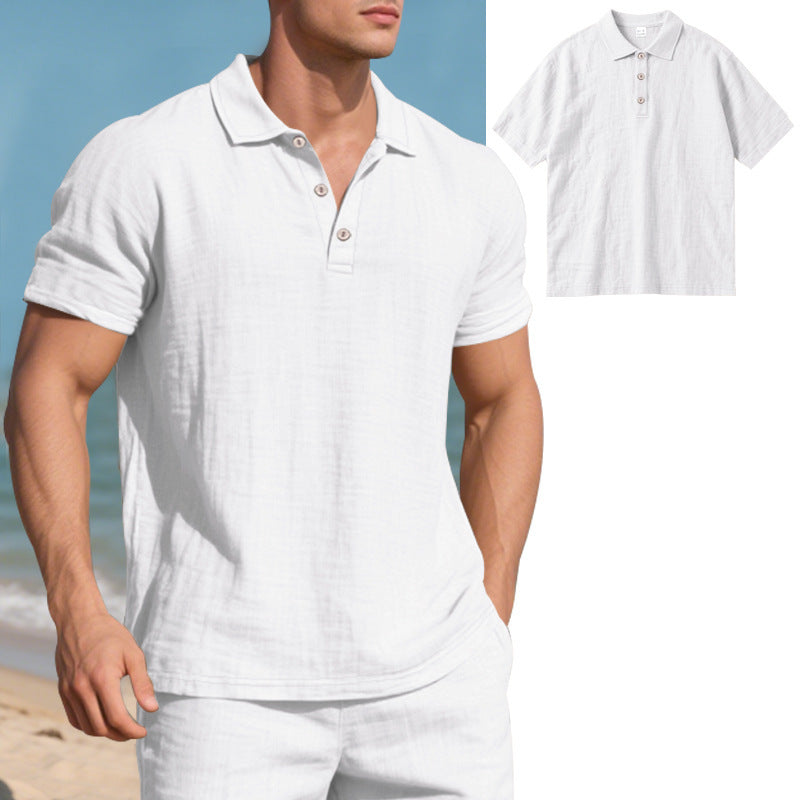 Men's breathable gauze polo shirt with open collar loose fit and button placket StylebySassy