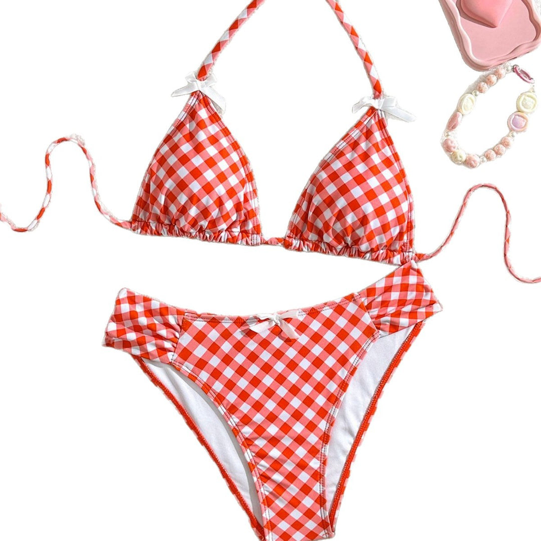 Women Triangle Bikini with playful checkered pattern StylebySassy