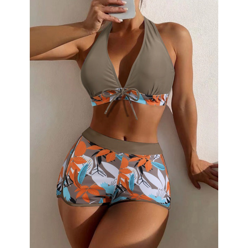 Women High-neck Bikini with Playful Floral Pattern StylebySassy