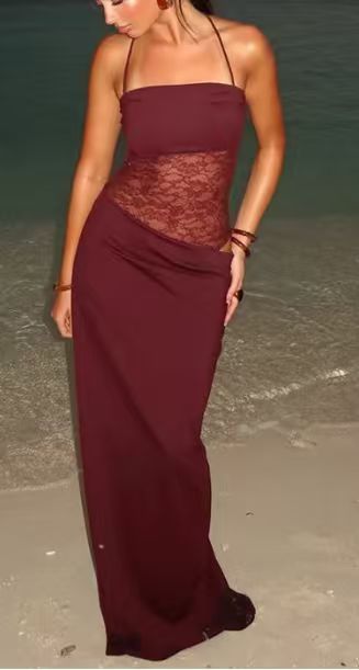 Women nan bandeau maxi dress with transparent lace corset and adjustable spaghetti straps StylebySassy