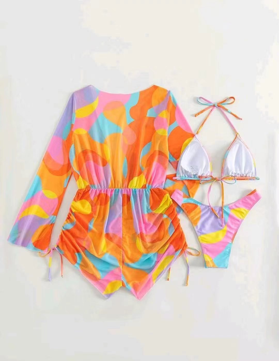 Women’s wrap swimsuit with long sleeves and fashionable pattern StylebySassy