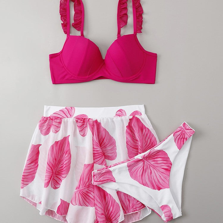 Women's bikini set with fringed shimmering top and airy skirt StylebySassy