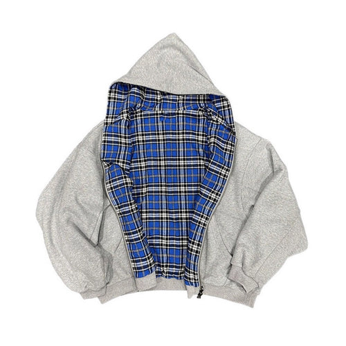 Unisex non-padded hooded jacket with checked flannel lining and zipper StylebySassy