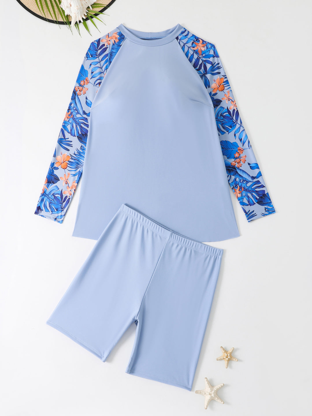 Women's UV Protection Surf Suit Set with Long Sleeves and Colorful Leaf Pattern StylebySassy