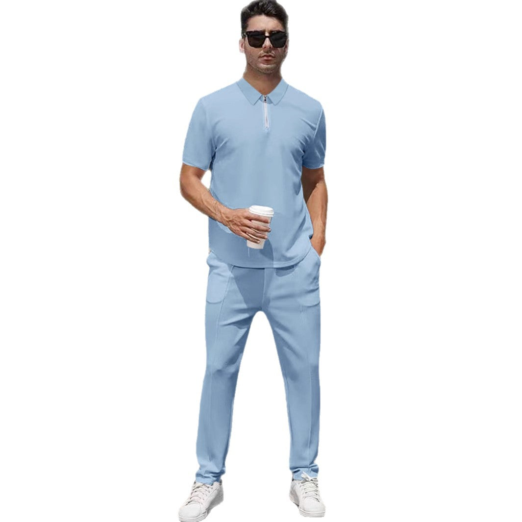 Men's urban travel polo shirt with short front zipper, elastic interlock and wrinkle-free care StylebySassy